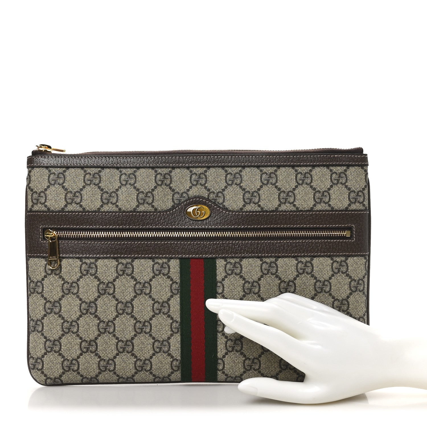 Gucci GG Supreme Monogram Large Ophidia Pouch Clutch Brown 2 of 8
