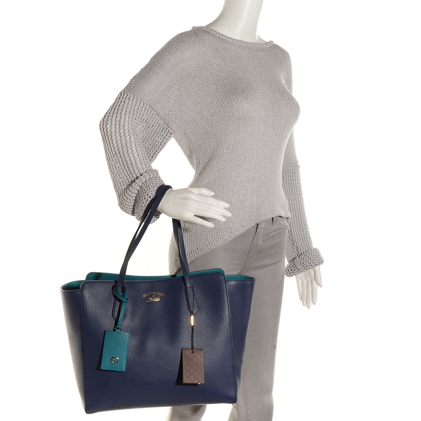 Dollar Calfskin Medium Swing Tote Marine Deep Cobalt