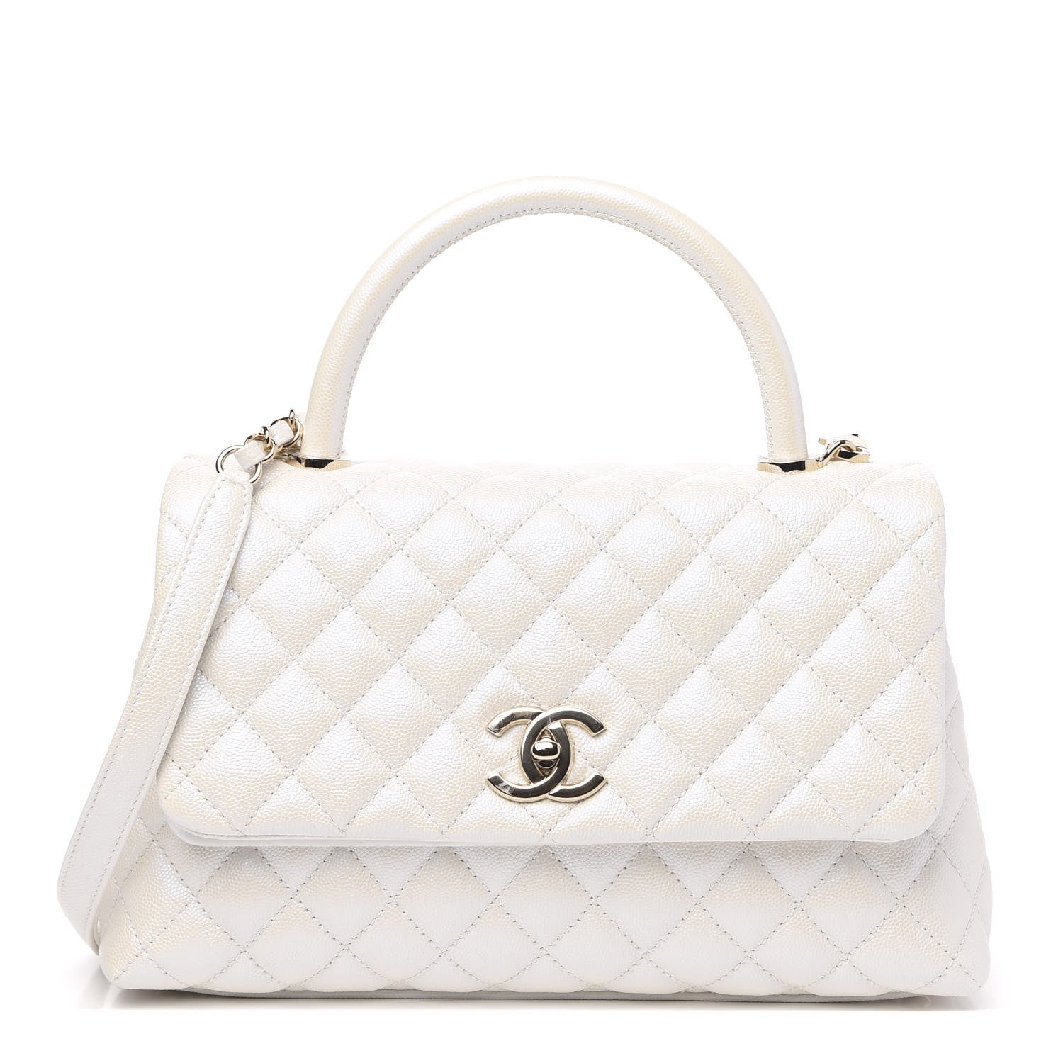 Chanel Iridescent Caviar Quilted Small Coco Handle Flap White 1 of 9