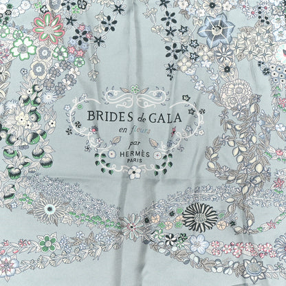 Hermes Silk Brides De Gala En Fleurs Scarf 90 White Bleu Glacier Vert 2 of 5