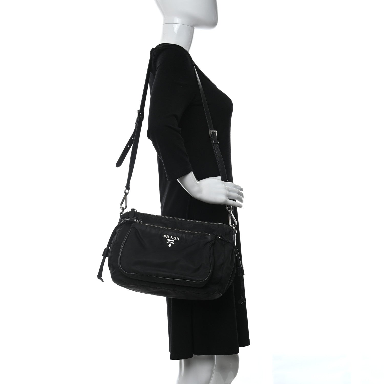 Prada Saffiano Tessuto Nylon Crossbody Bag Black 2 of 18
