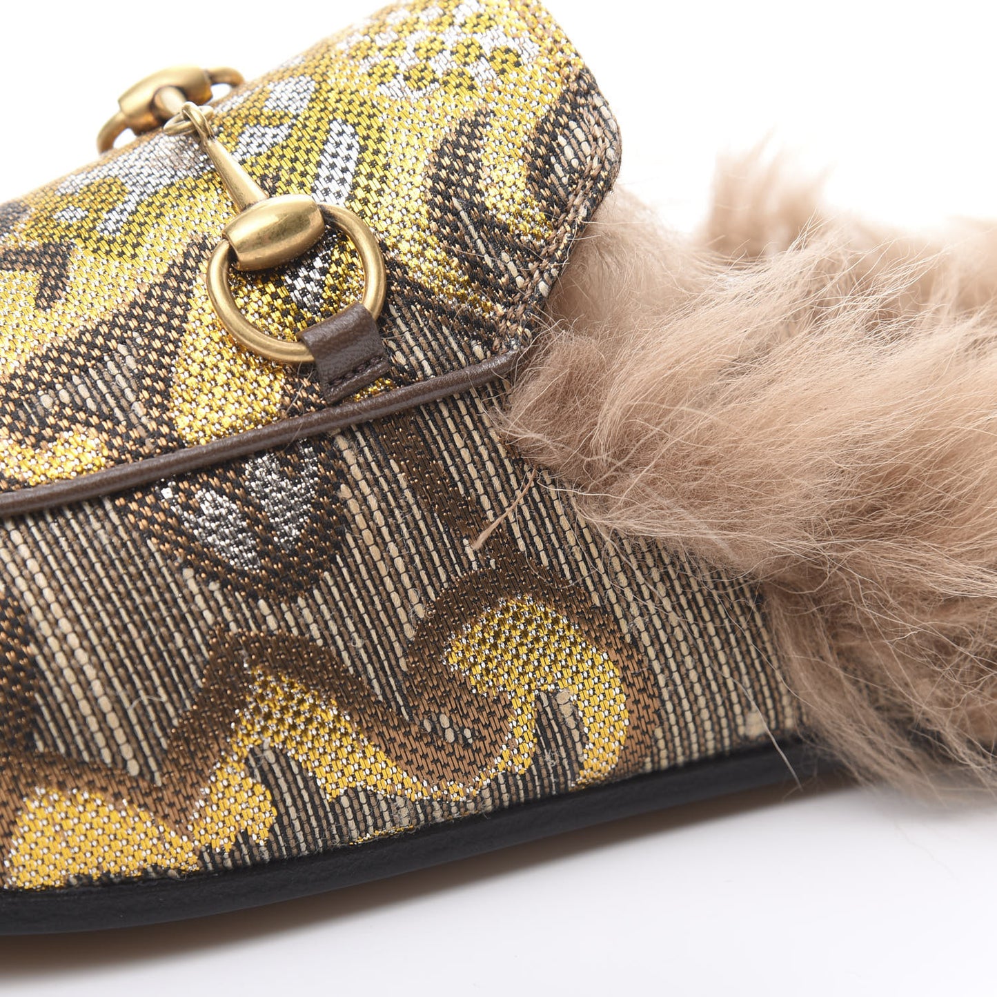 Brocade Fur Womens Princetown Slippers 38.5 Brown