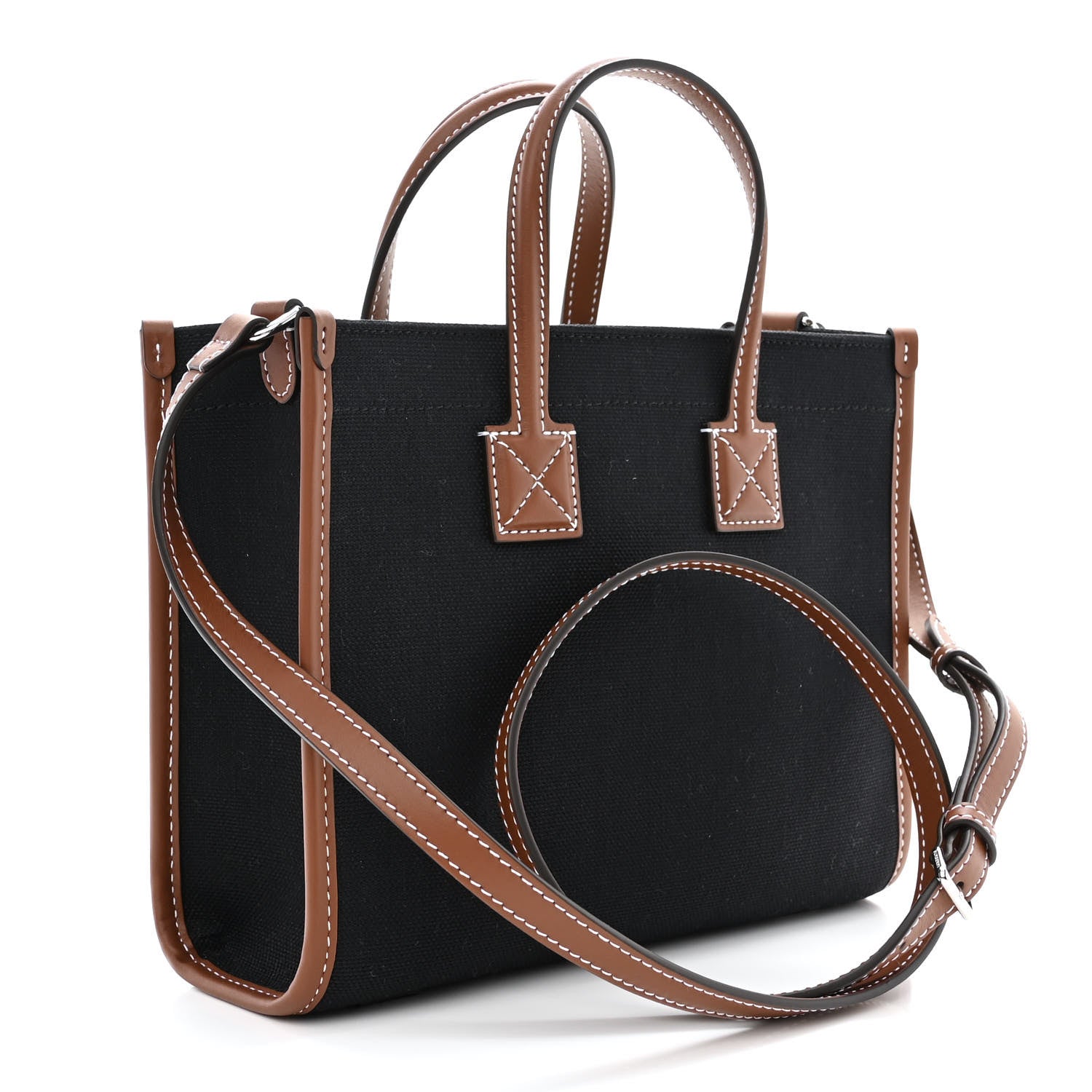 Burberry Canvas Smooth Calfskin Mini Two Tone Freya Tote Black Tan 3 of 10