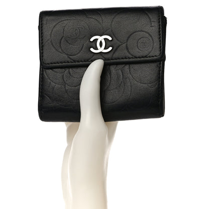 Chanel Lambskin Embossed Camellia French Wallet Black 2 of 21