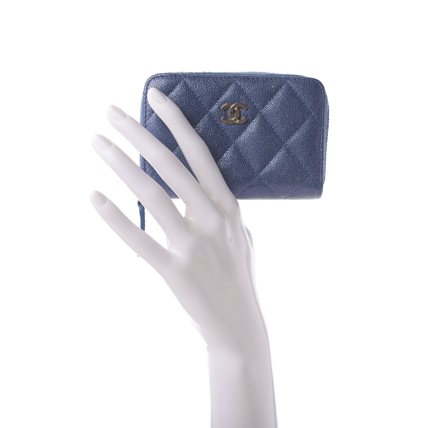 Chanel Iridescent Caviar Quilted Zip Coin Purse Dark Blue 2 of 9