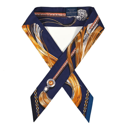 Hermes Silk Cavalcades Twilly Marine Gold Gris 1 of 3