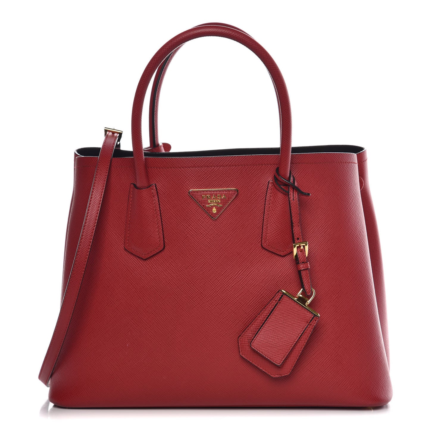 Saffiano Cuir Medium Double Bag Fuoco Black