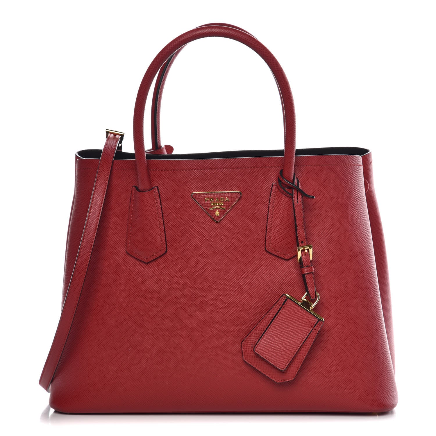 Prada Saffiano Cuir Medium Double Bag Fuoco Black 1 of 16