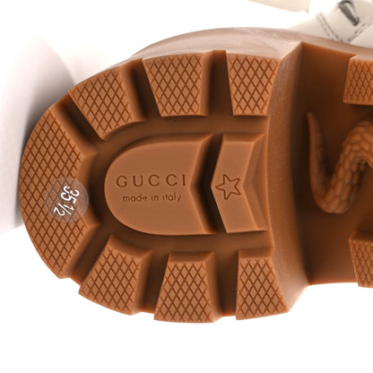 Gucci Kensington Calfskin Nappa GG Supreme Monogram Womens Double Buckle Ankle Boots 35.5 Mystic White Beige 7 of 11
