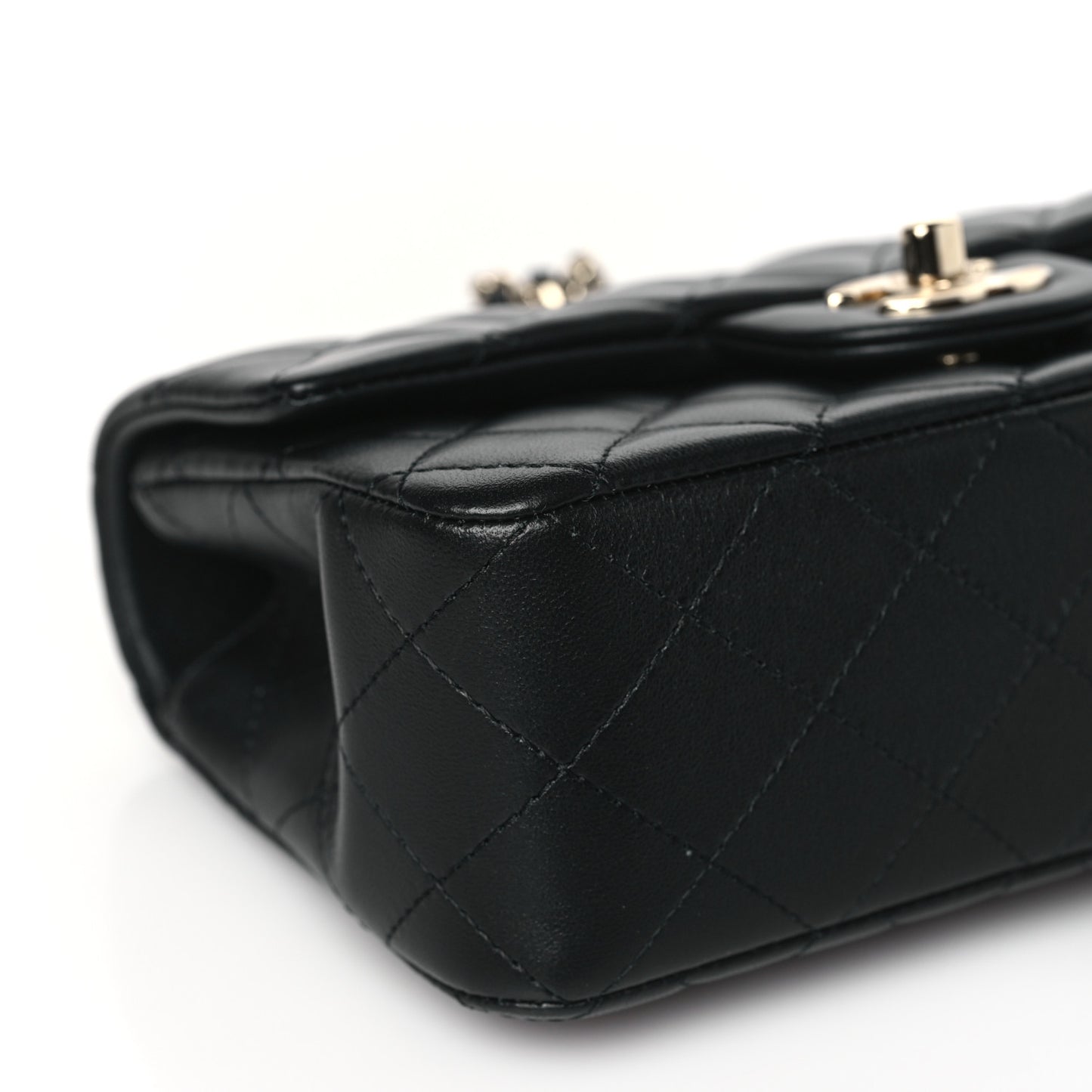 Lambskin Quilted Mini Top Handle Rectangular Flap Black