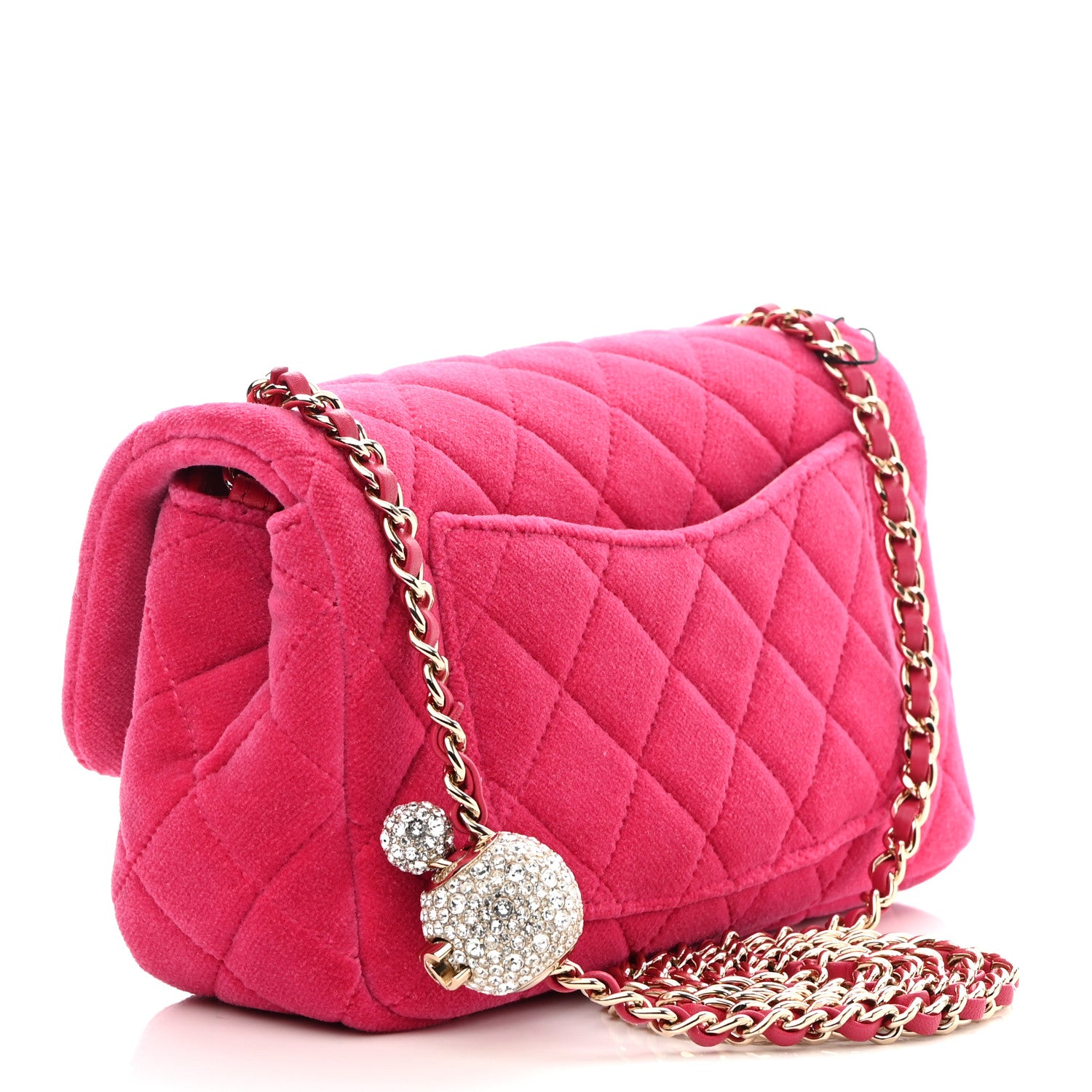 Chanel Velvet Quilted Mini Rectangular Pearl Crush Flap Fuchsia 3 of 9