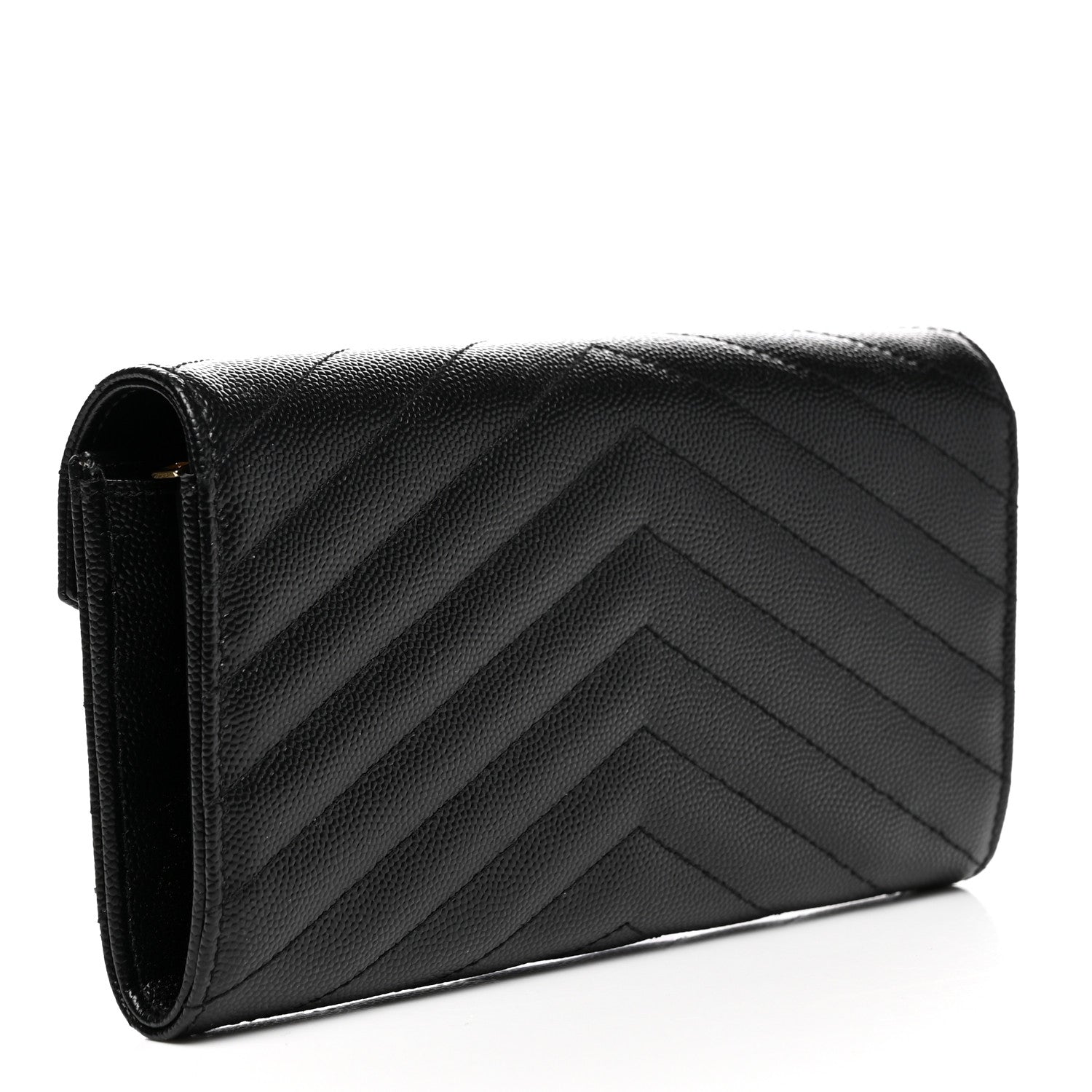 Saint Laurent Grain De Poudre Matelasse Chevron Monogram Flap Wallet Black 3 of 6