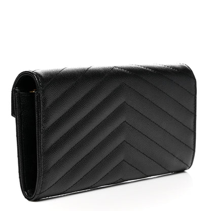 Saint Laurent Grain De Poudre Matelasse Chevron Monogram Flap Wallet Black 3 of 6