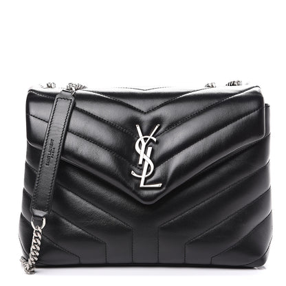 Saint Laurent Calfskin Y Quilted Monogram Small Loulou Chain Satchel Black 1 of 9