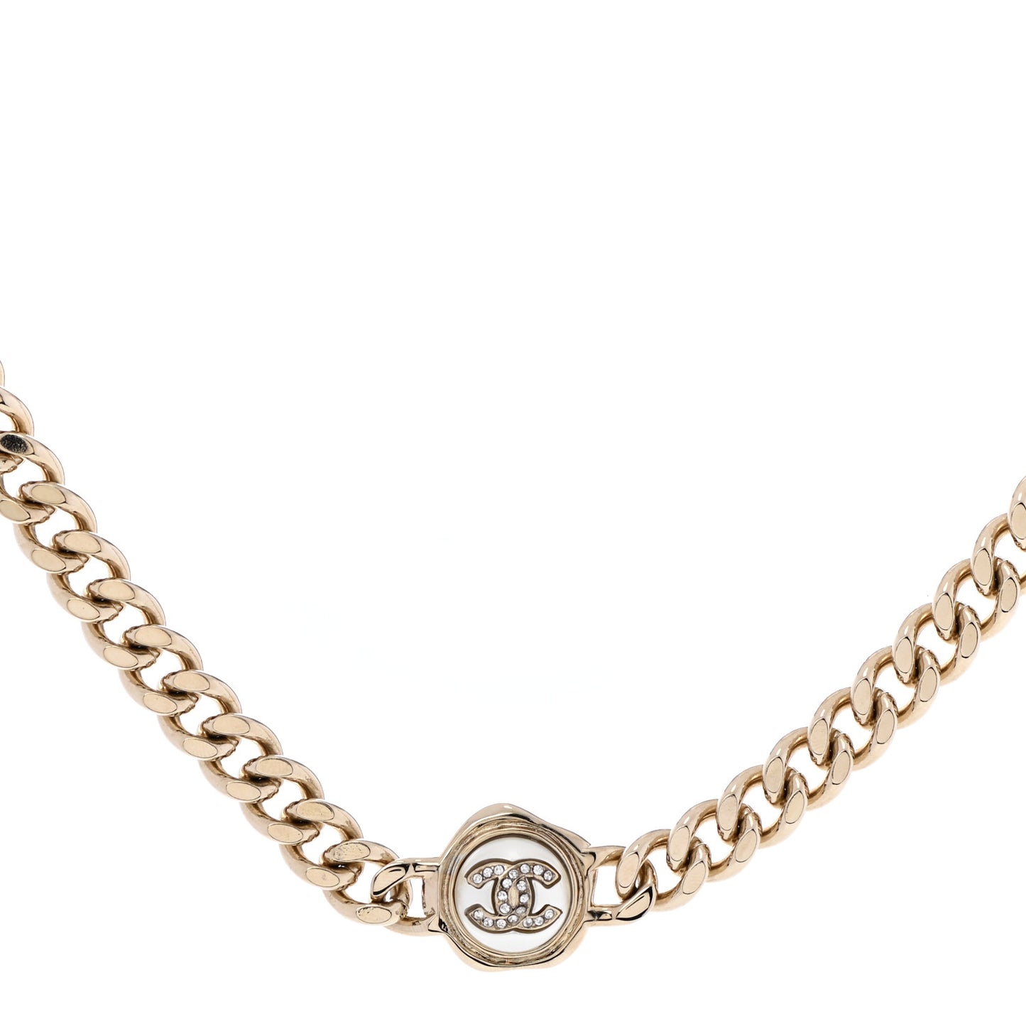Pearl Crystal CC Chain Choker Necklace Gold