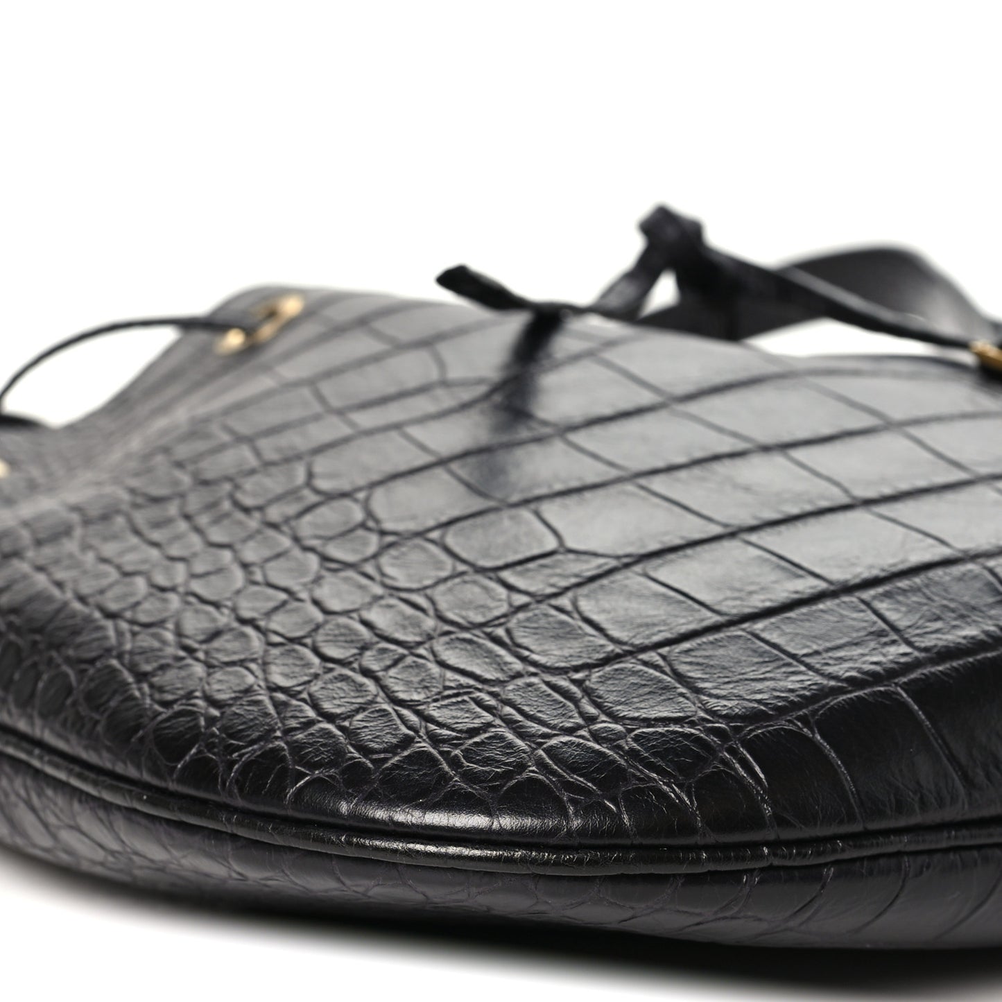 Calfskin Crocodile Embossed Paris VII Large Flat Hobo Black
