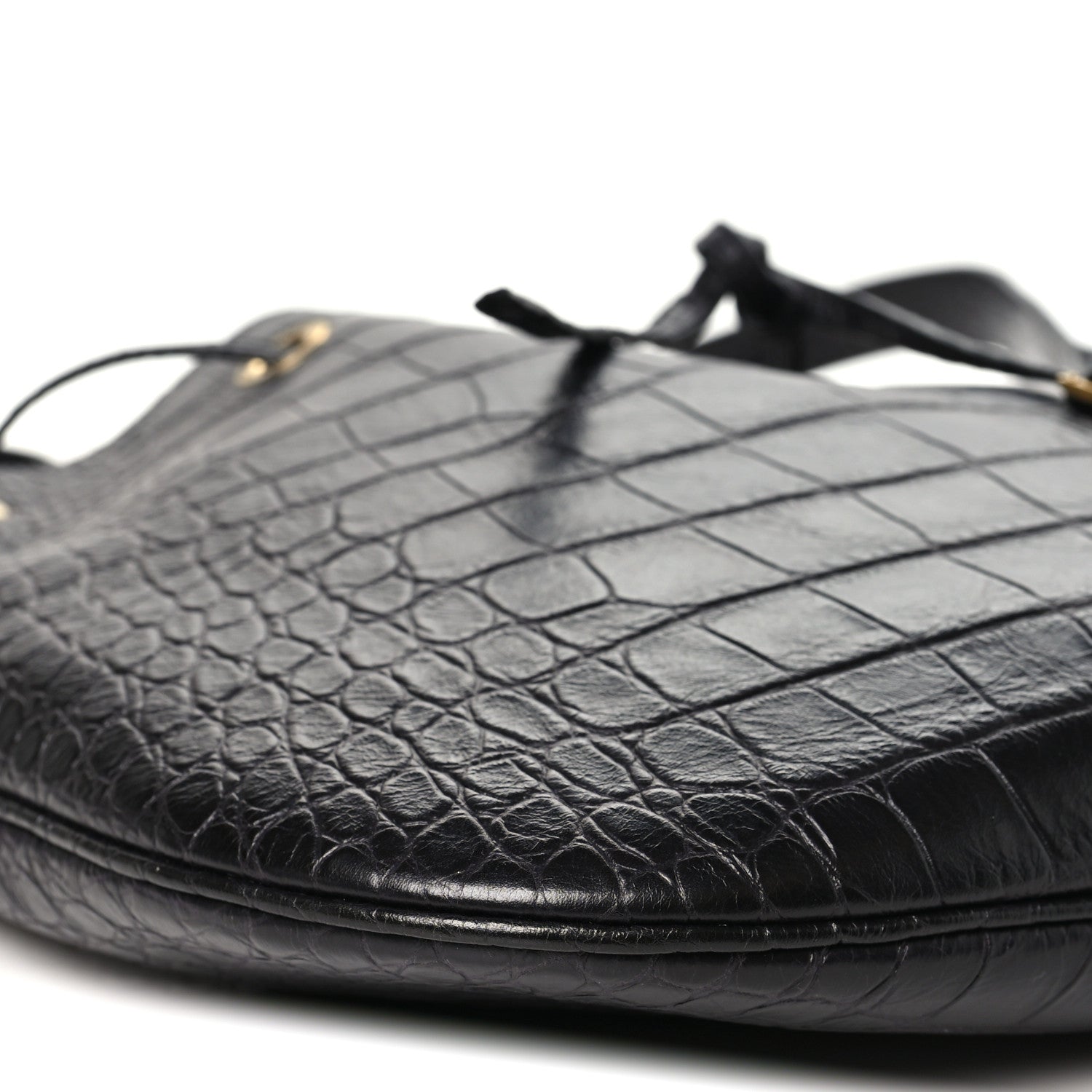 Saint Laurent Calfskin Crocodile Embossed Paris VII Large Flat Hobo Black 9 of 11