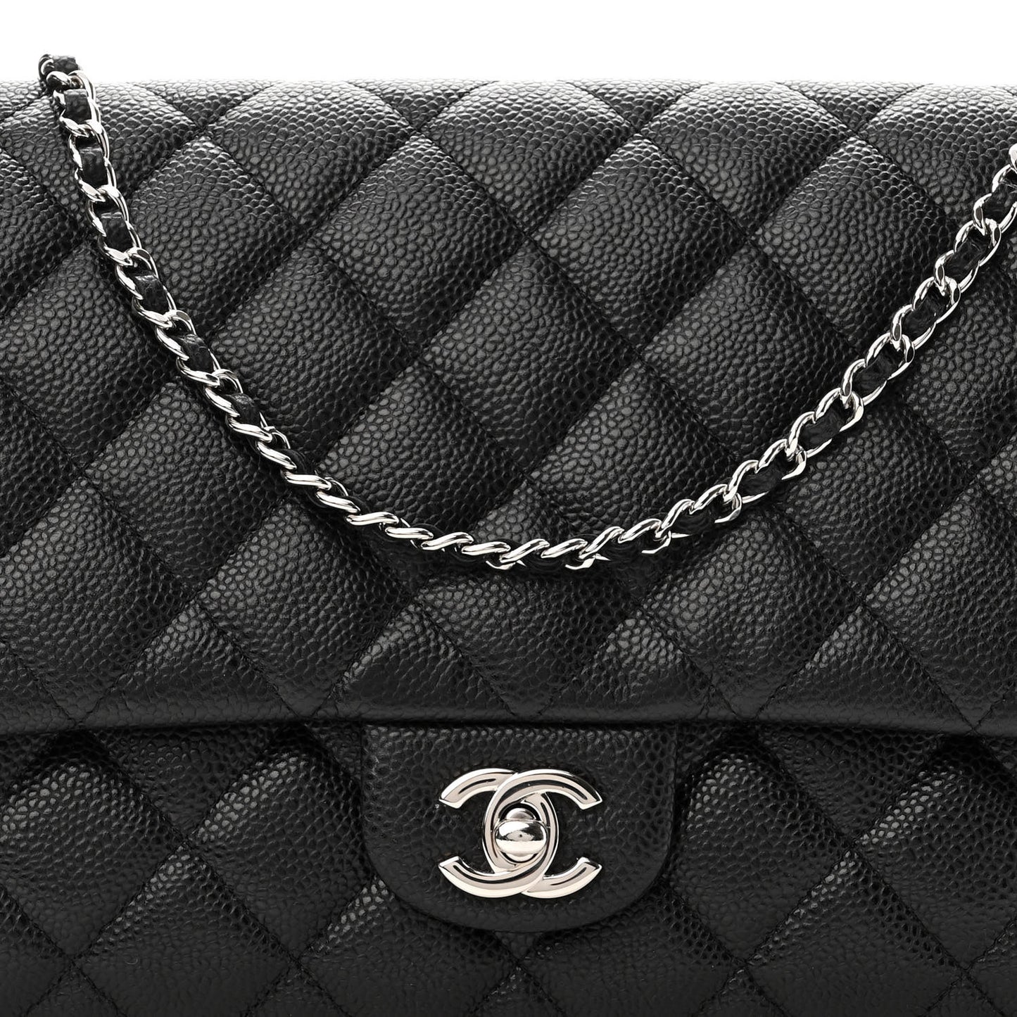 Caviar Quilted Clutch With Chain Flap Black