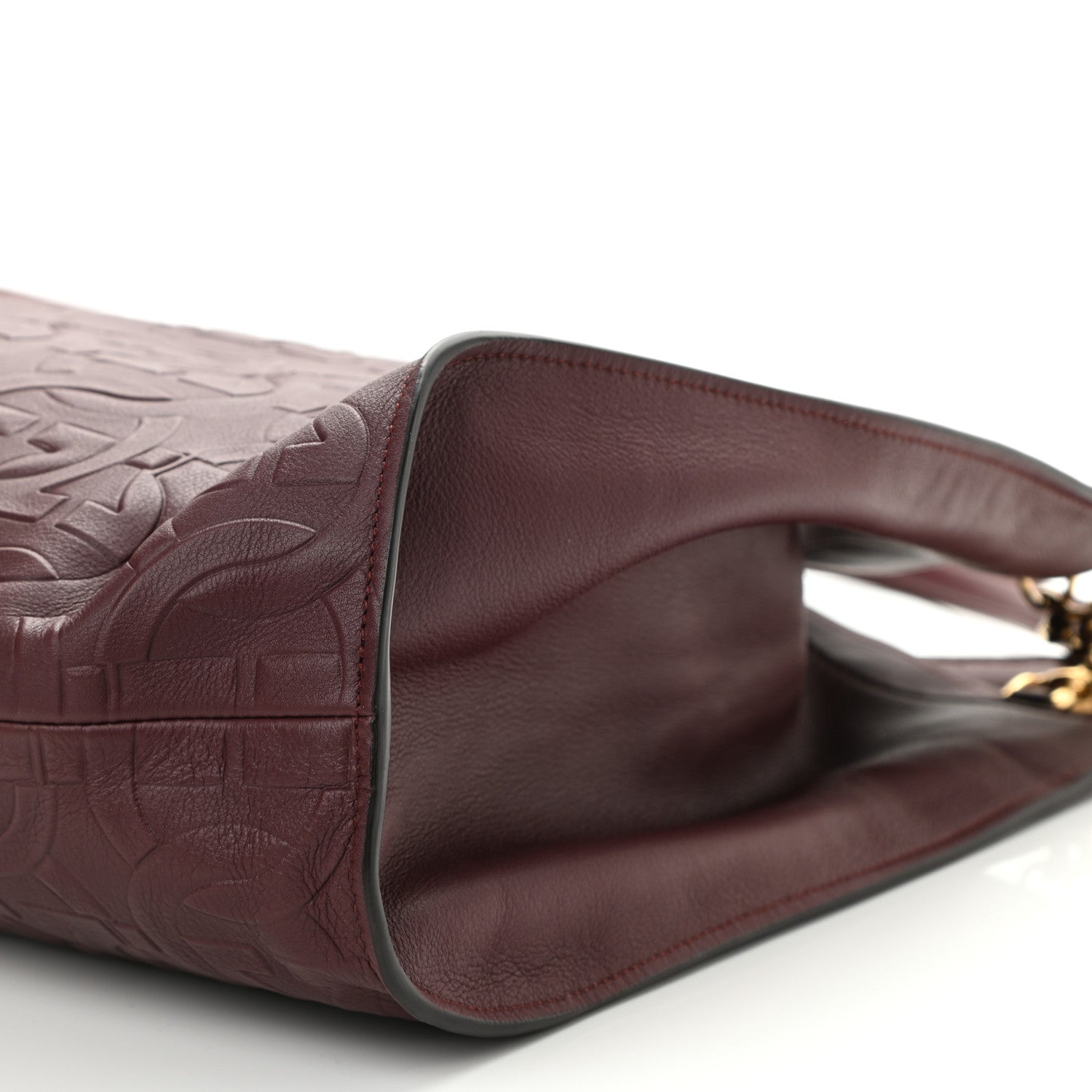 Salvatore Ferragamo Calfskin Gancini Embossed Trifolio Tote Bag Burgundy 7 of 7