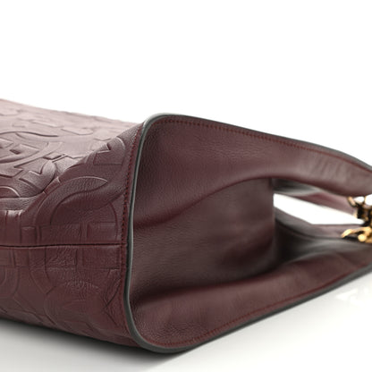 Salvatore Ferragamo Calfskin Gancini Embossed Trifolio Tote Bag Burgundy 7 of 7
