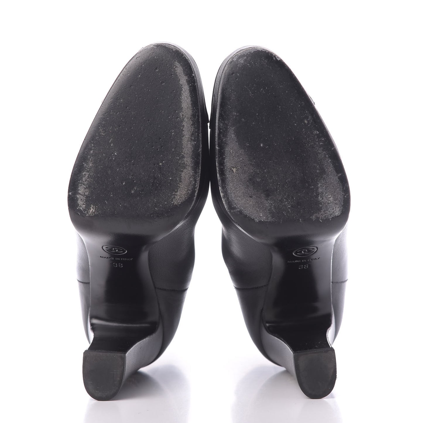 Lambskin Patent Cap Toe Pearl CC Ankle Boots 38 Black