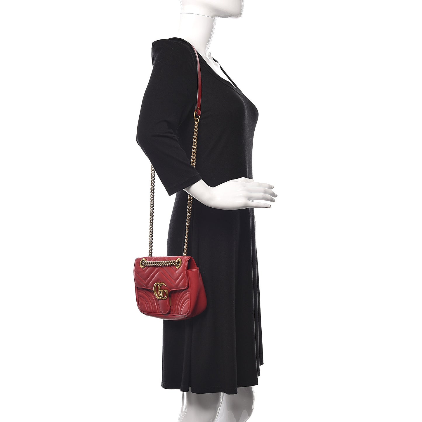 Calfskin Matelasse Mini GG Marmont Shoulder Bag Hibiscus Red