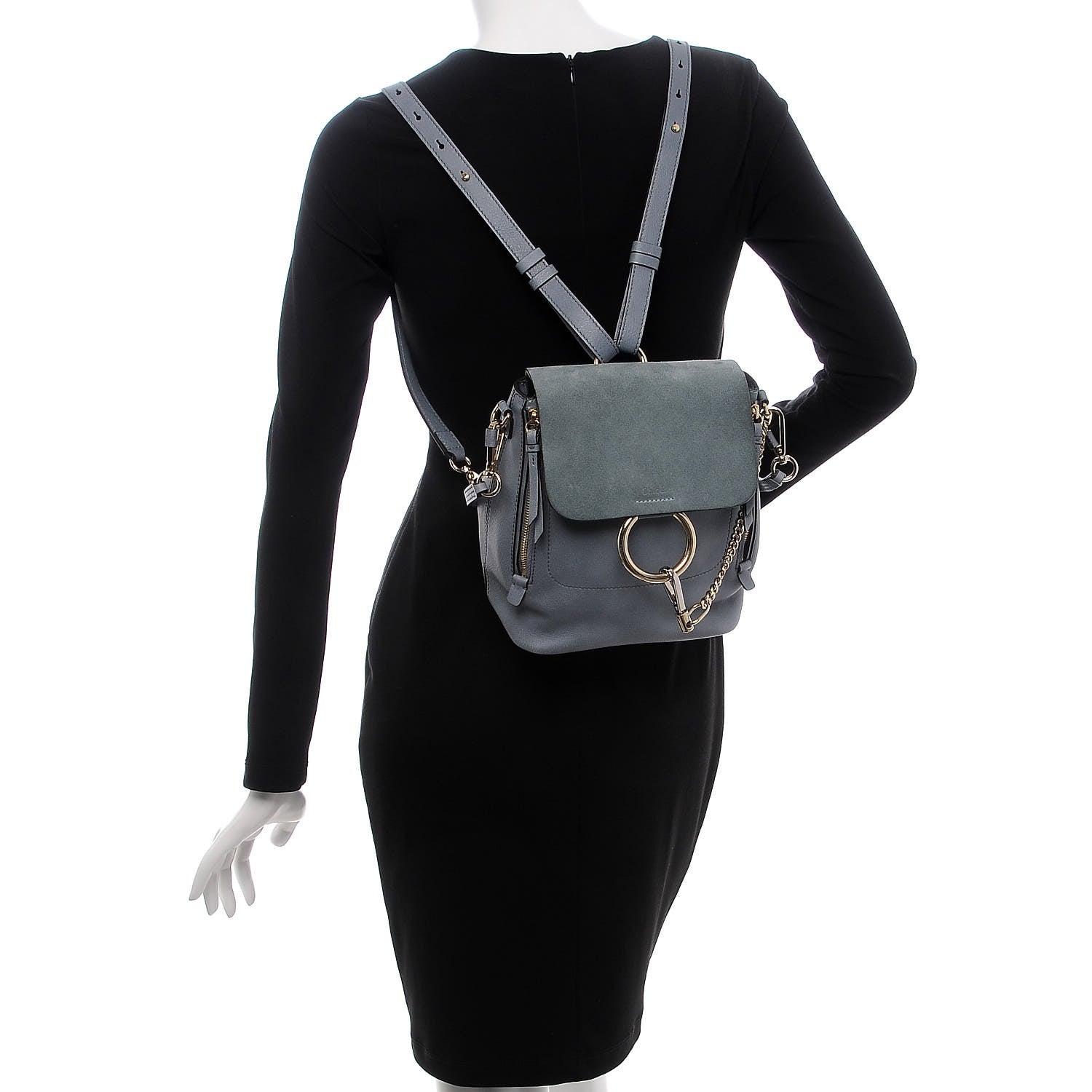 Chloe Suede Calfskin Small Faye Backpack Cloudy Blue 2 of 7