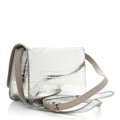 Burberry Metallic Patent Crocodile Embossed Small TB Shoulder Bag Silver 3 of 12