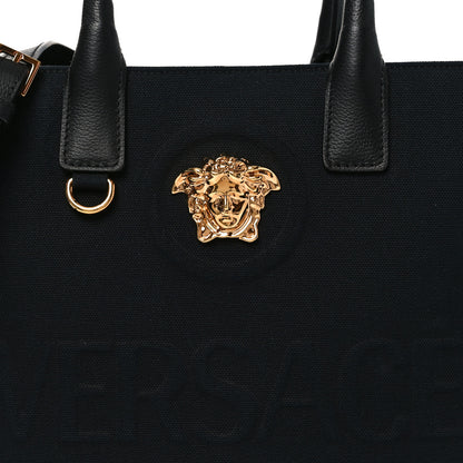 Versace Canvas Calfskin La Medusa Small Tote Tote Black 7 of 9