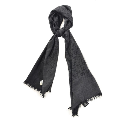 Gucci Wool Silk GG Monogram GGNat Scarf Anthracite 1 of 5