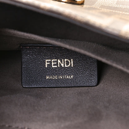 Fendi Vitello Grace Glazed Fabric FF 1974 Double F Shoulder Bag Black Mogano Panna 12 of 19