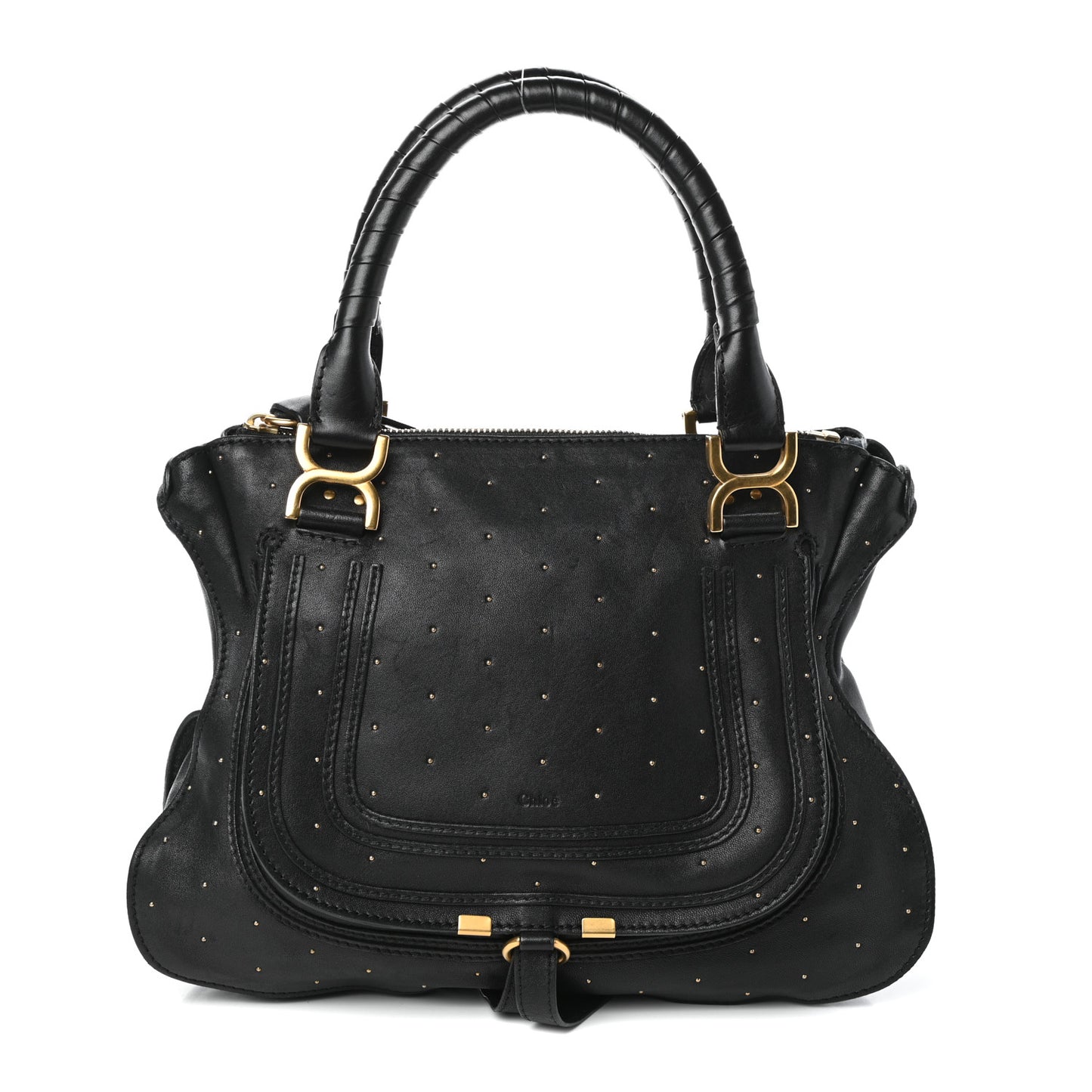 Calfskin Studded Medium Marcie Satchel Black
