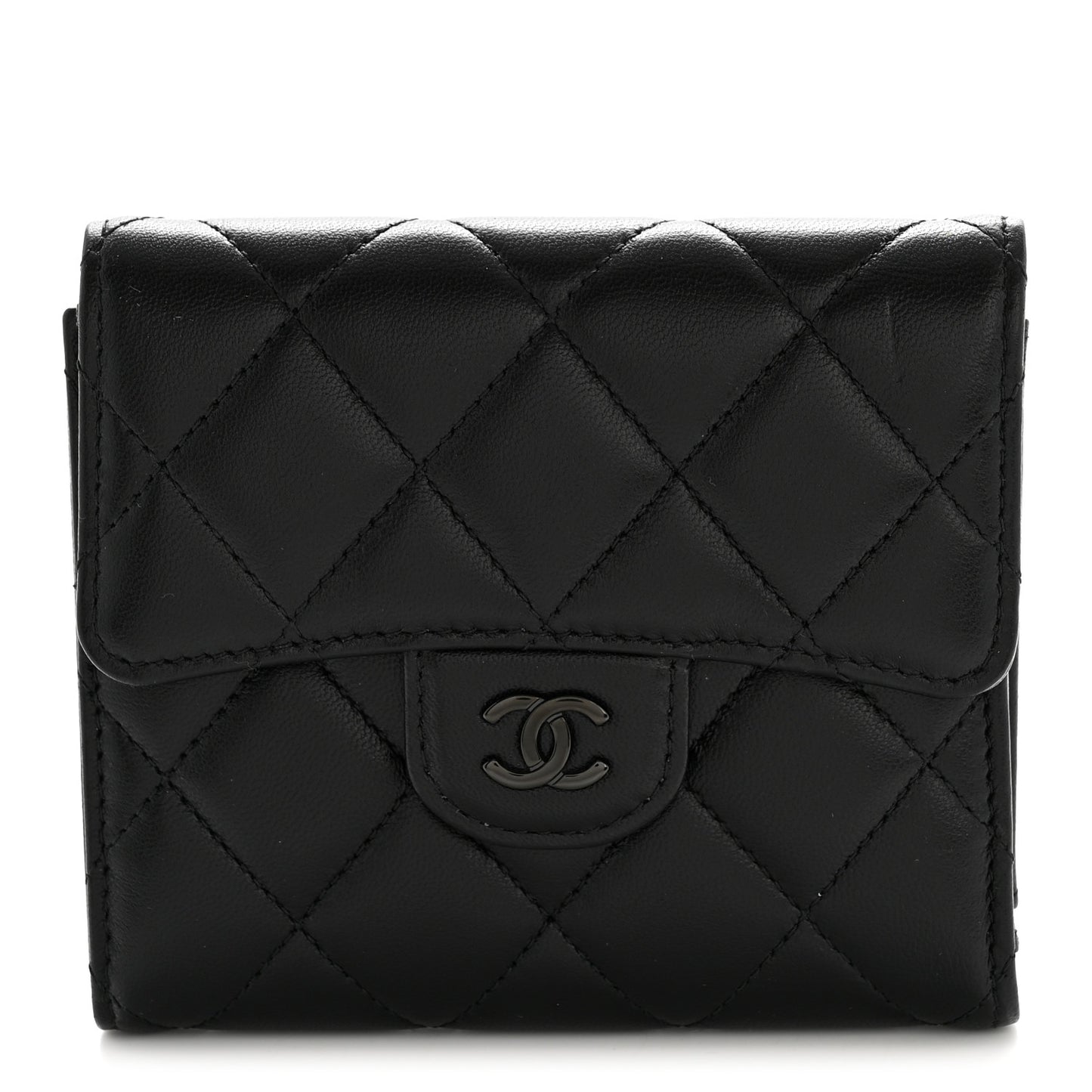 Lambskin Quilted Compact Flap Wallet So Black