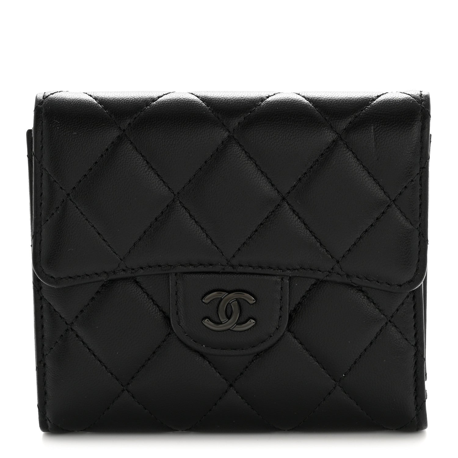 Chanel Lambskin Quilted Compact Flap Wallet So Black 1 of 9