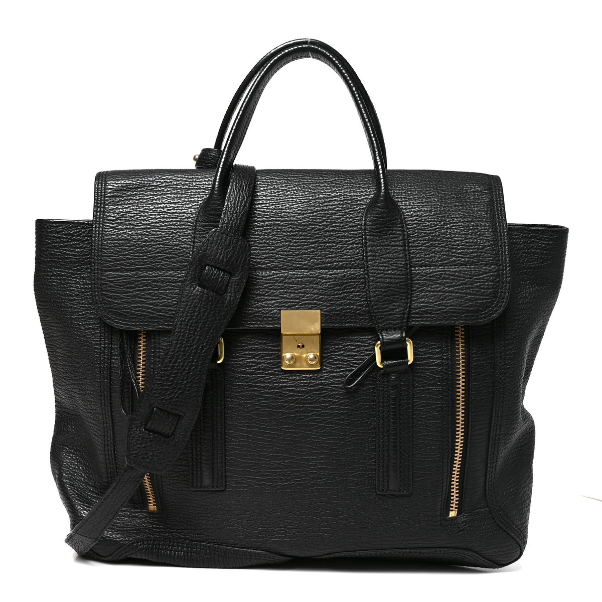 Textured Calfskin Large Pashli Satchel Black