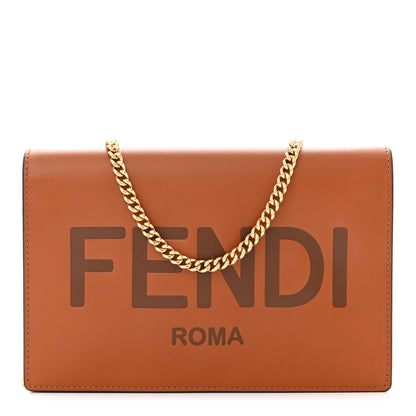 Fendi Vitello King Tamponato Logo Embossed Medium Wallet On Chain Cuoio 1 of 11