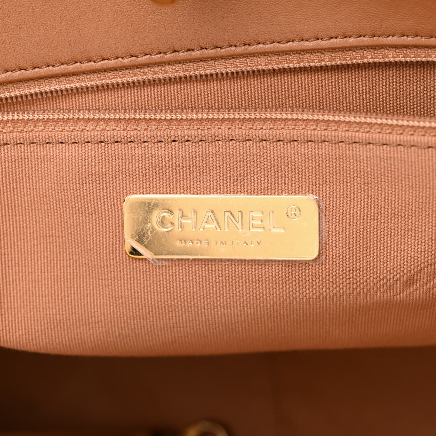 Lambskin Quilted Chanel 19 East West Shopping Bag Brown
