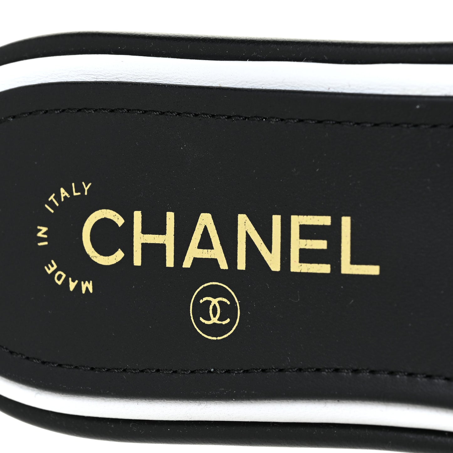 Lambskin Embroidered CC Mule Sandal 39 Black White