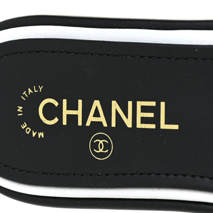 Chanel Lambskin Embroidered CC Mule Sandal 39 Black White 8 of 9