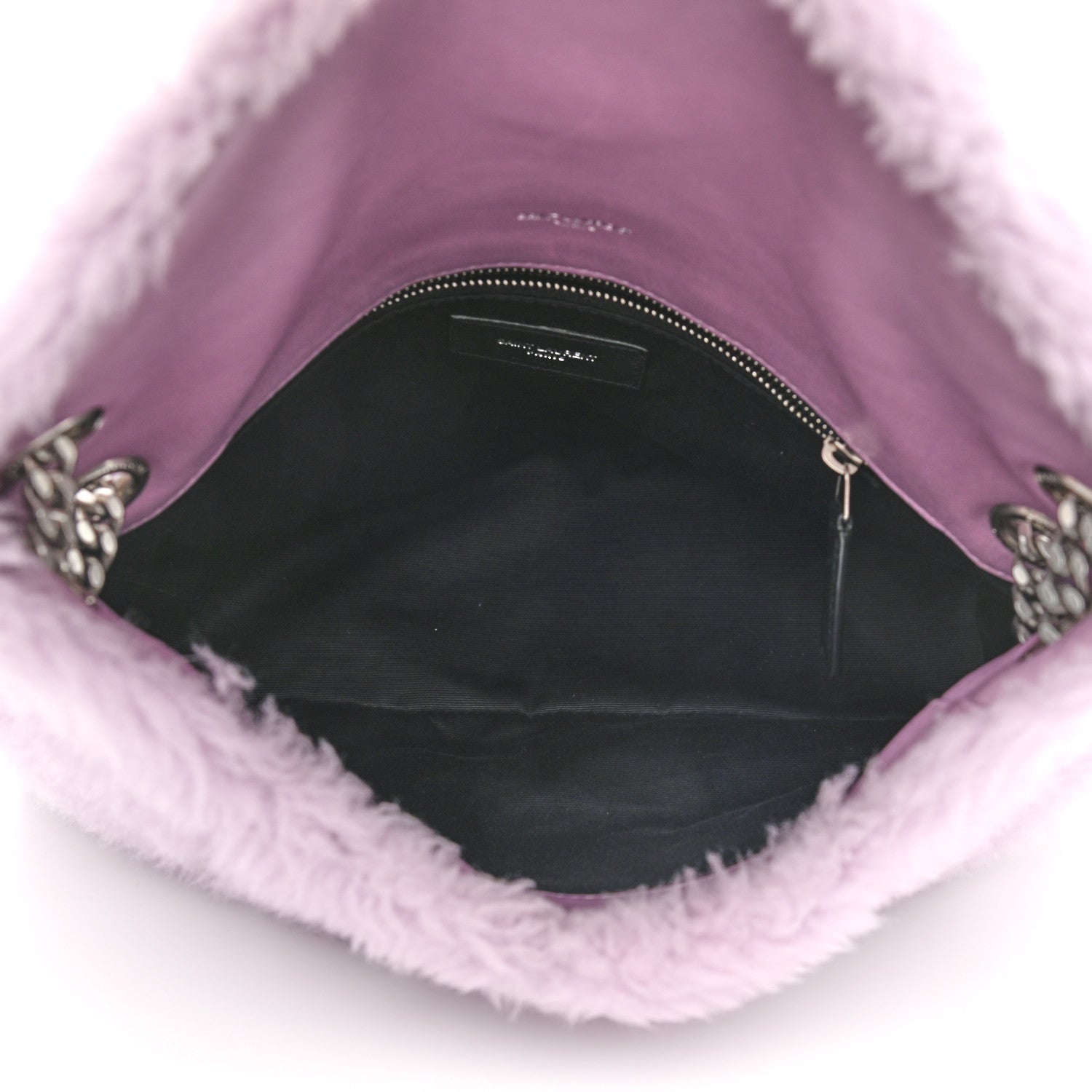Saint Laurent Merino Shearling Lambskin Quilted Small Loulou Puffer Monogram Chain Satchel Lila 5 of 10