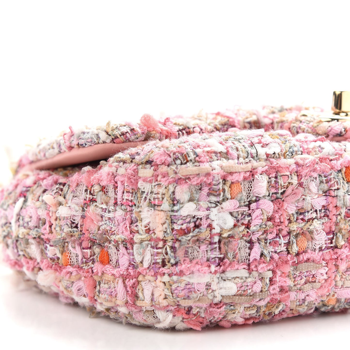 Tweed Mini Pearl Handle Flap Pink Beige Orange Ecru