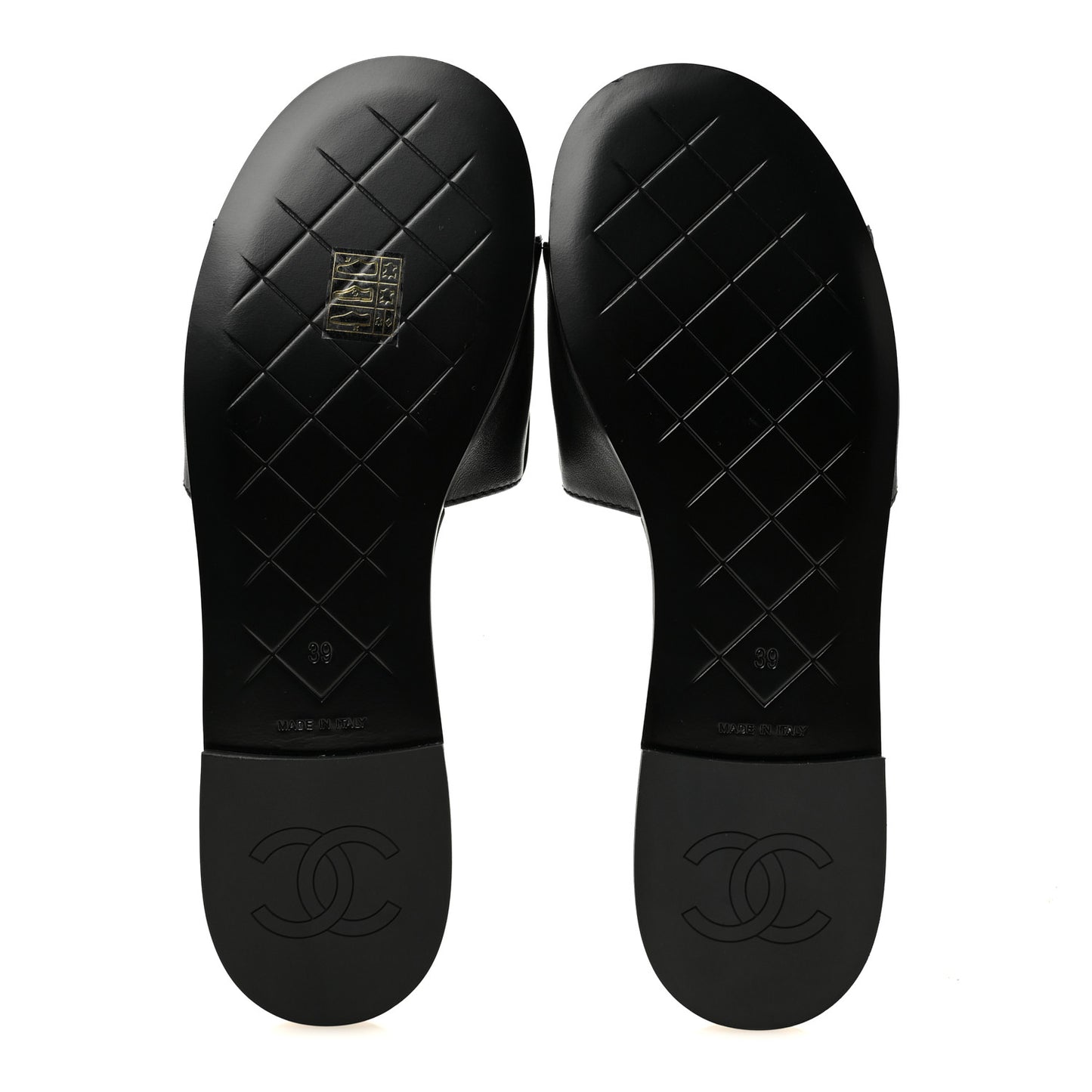 Lambskin Quilted Turnlock Flat Mules 39 Black