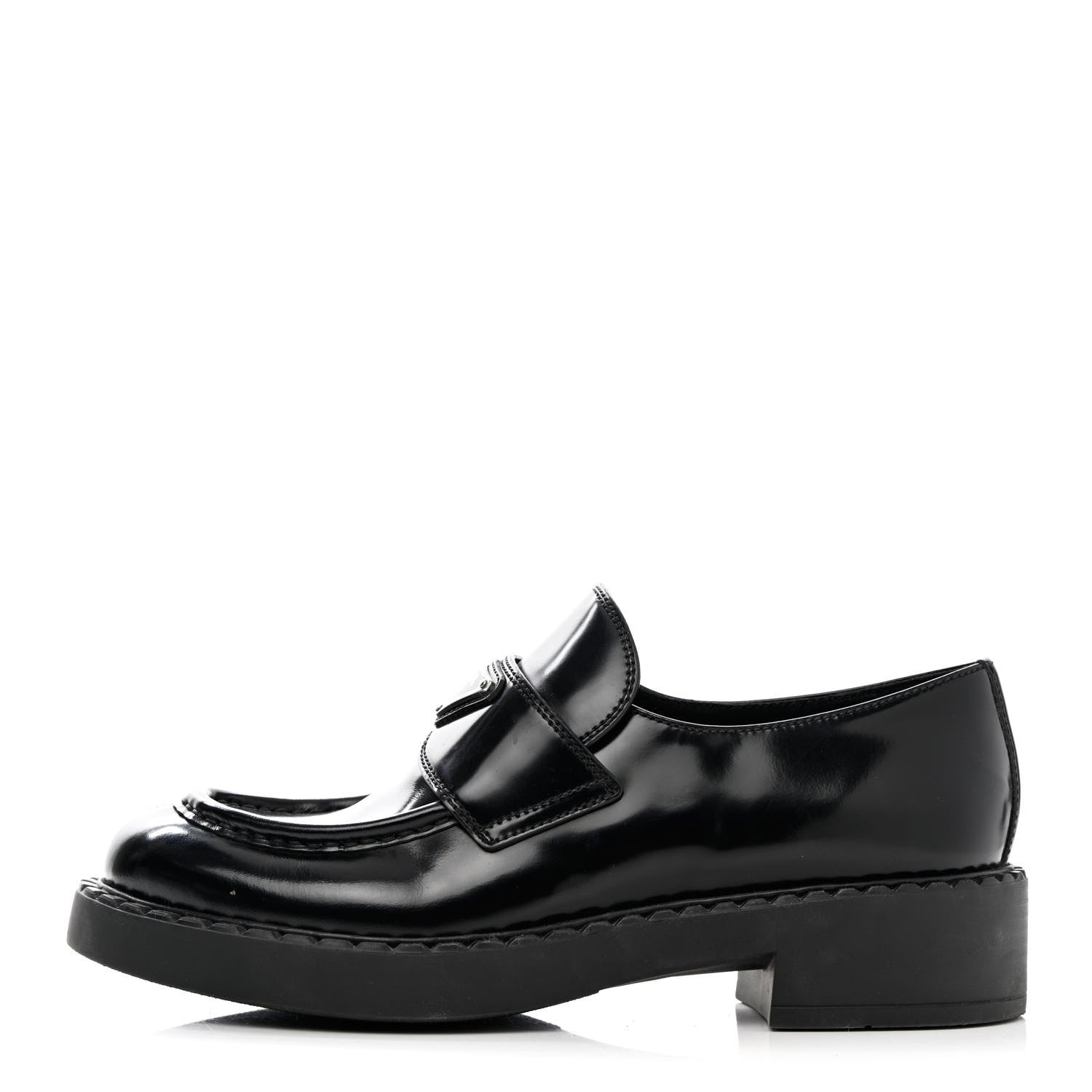 Prada Spazzolato Metal Triangle Logo 50mm Loafers 38.5 Black 1 of 12