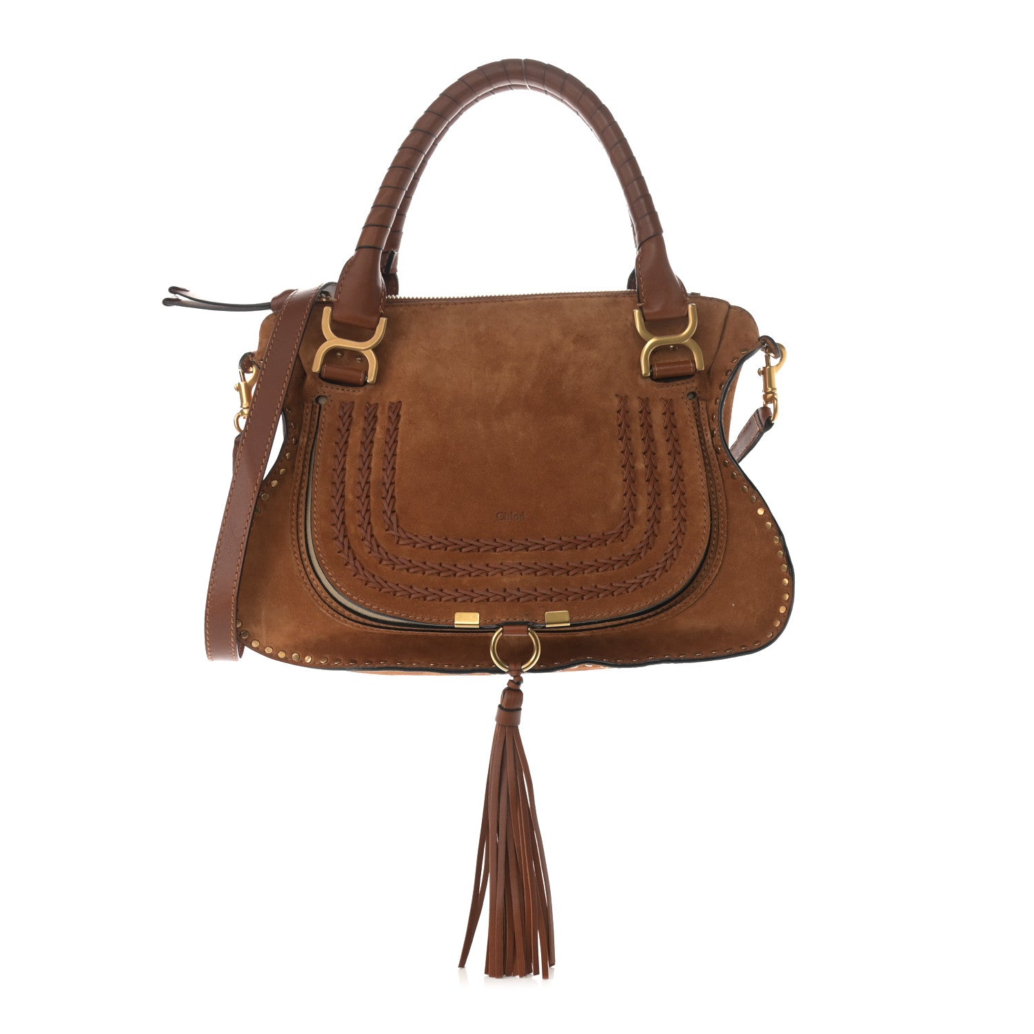 Chloe Suede Calfskin Braided Medium Marcie Satchel Caramel 1 of 14