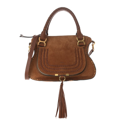 Chloe Suede Calfskin Braided Medium Marcie Satchel Caramel 1 of 14