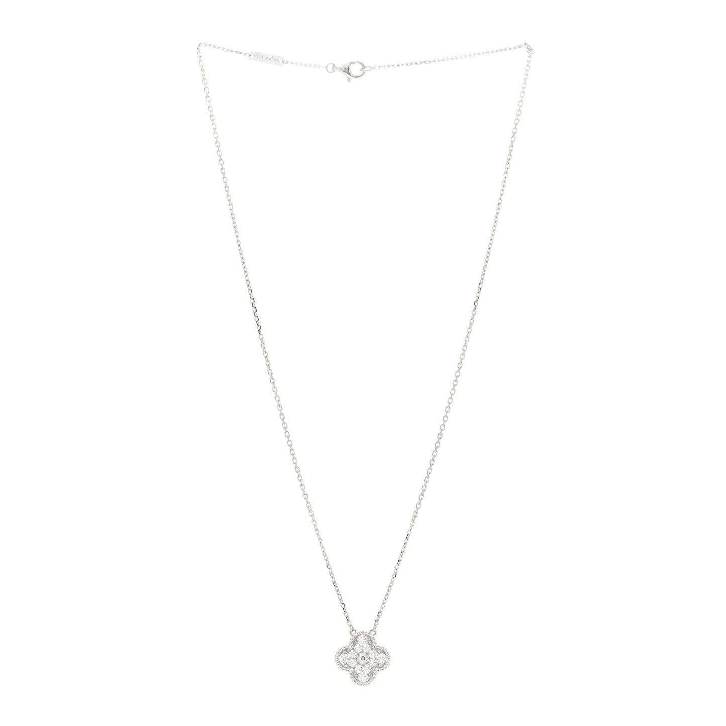 18K White Gold Diamond Vintage Alhambra Pendant Necklace