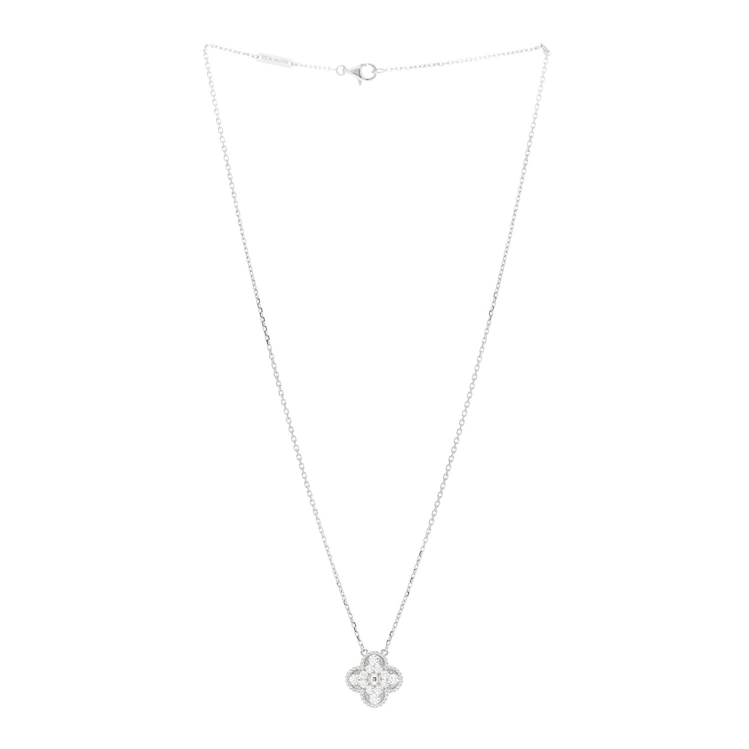 Van Cleef & Arpels 18K White Gold Diamond Vintage Alhambra Pendant Necklace 2 of 5