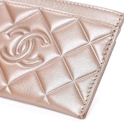 Chanel Metallic Lambskin Quilted Diamond CC Card Holder Beige 10 of 13