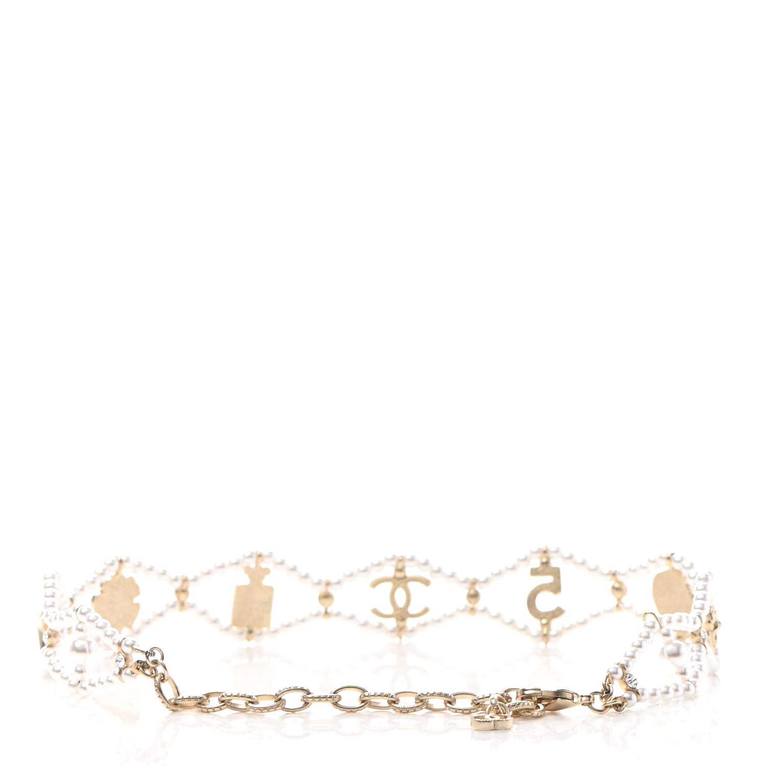 Chanel Pearl Crystal CC No 5 Perfume Bottle Choker Necklace Gold 3 of 4