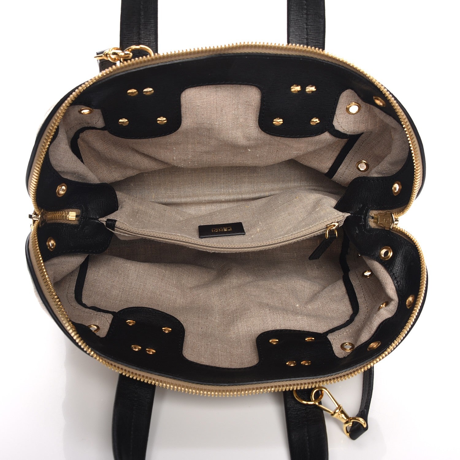 Fendi Linen Grommet Small Chameleon Tote Natural 6 of 8